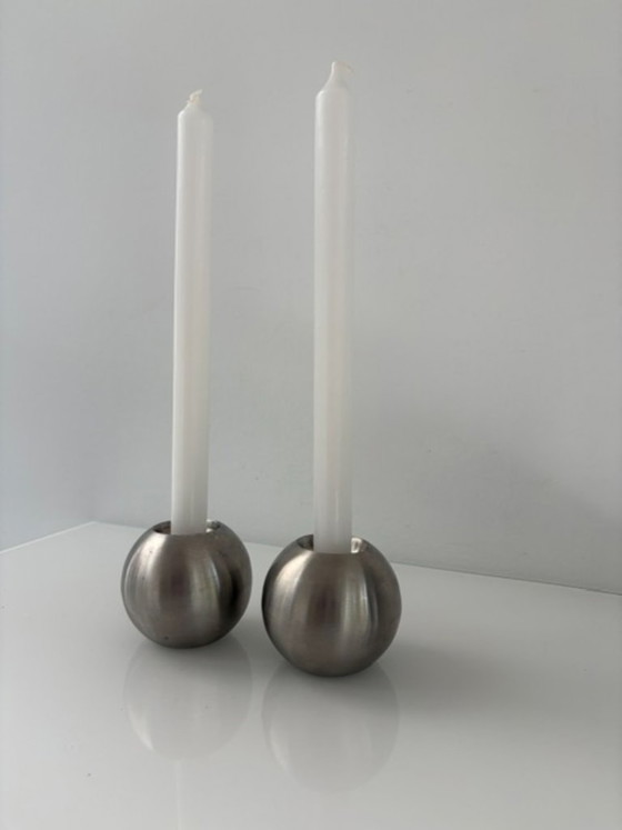 Set of 2 Stainless Steel Candle holders – Double-Sided Design – rvs (photo 6 of 13)