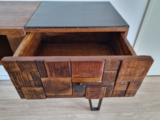 Image 1 of Design console table with drawer made of acacia wood and metal
