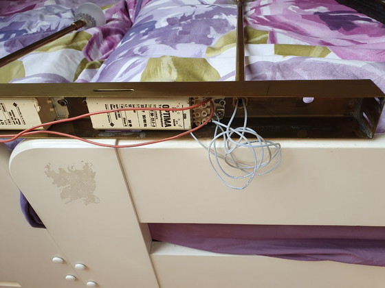 Postmoderne vintage 3-lichts design hanglamp van messing en matglas – 98 cm – Plafondlampen (photo 9 of 9)