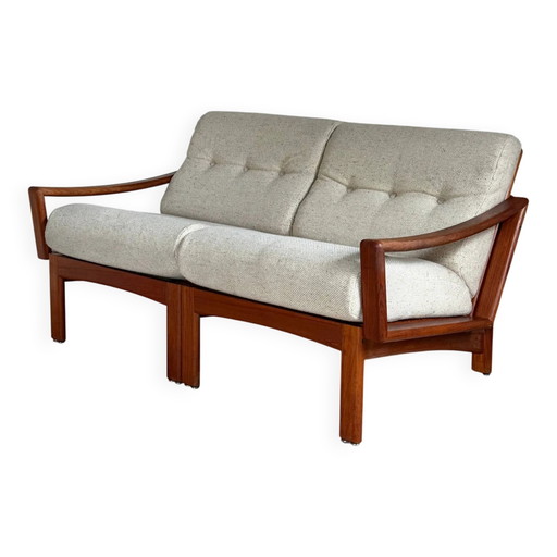 Divano a due posti con panca in teak in stile scandinavo, di Kirsten & Sven E. Jensen. – Glostrup, 2 zitsbanken, Wool