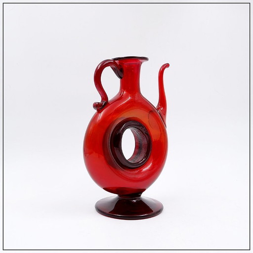 Vintage red blown glass "Anneau" decanter