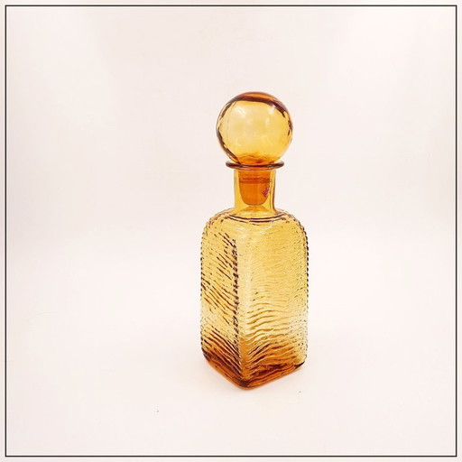 Vintage-Karaffe aus italienischem Empoli-Glas, gewellt, bernsteinfarben, mit rundem Verschluss