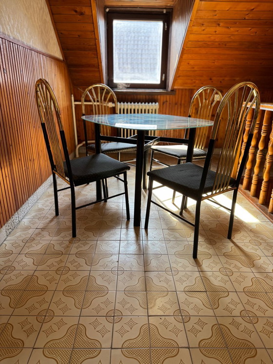 Vintage Brass and Black Wood Dining Set, 1970s, Set of 5, Retro (photo 5 of 7)