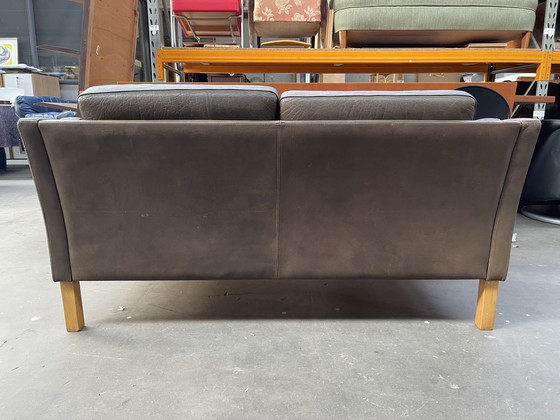 Image 1 of Vintage Scandinavian Design Two-Seat Brown Leather Sofa from 1970’s