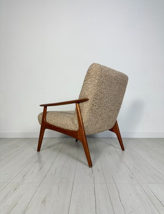Image 1 of Vintage Minimalistic Teak Armchair with Bouclé 60s 70s