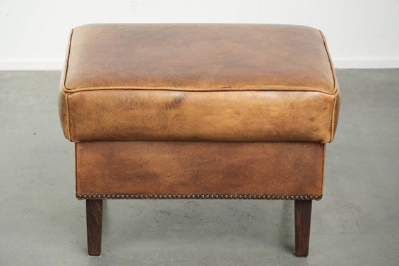 Characterful Cowhide Leather Stool With a Beautiful Patina Finished With Decorative Nails (photo 3 of 10)