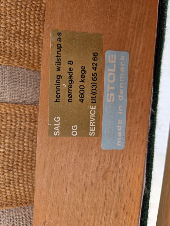 Image 1 of Fauteuil danois des années 1980 de Høng Stole, laine verte pour meubles, bois de chêne.
