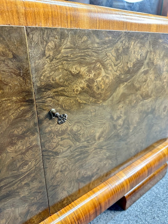 Antique Art Deco Style Display Cabinet Burr Walnut 1920s/30s, Wood, Brown (photo 12 of 15)