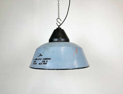 Industrial Grey Enamel and Cast Iron Pendant Light, 1960s