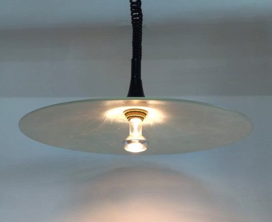 Image 1 of Lampada da soffitto unica con ciotola in vetro effetto marmo (anni '80/'90)