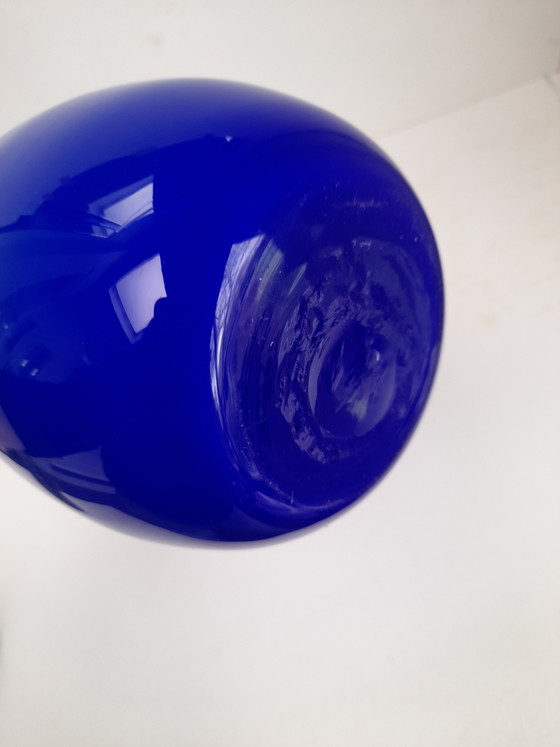 Image 1 of Large bottle vase in bright blue opaline glass