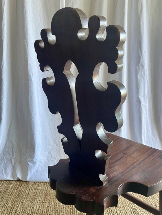 Image 1 of Vintage Brutalist Carved Tripod Stool