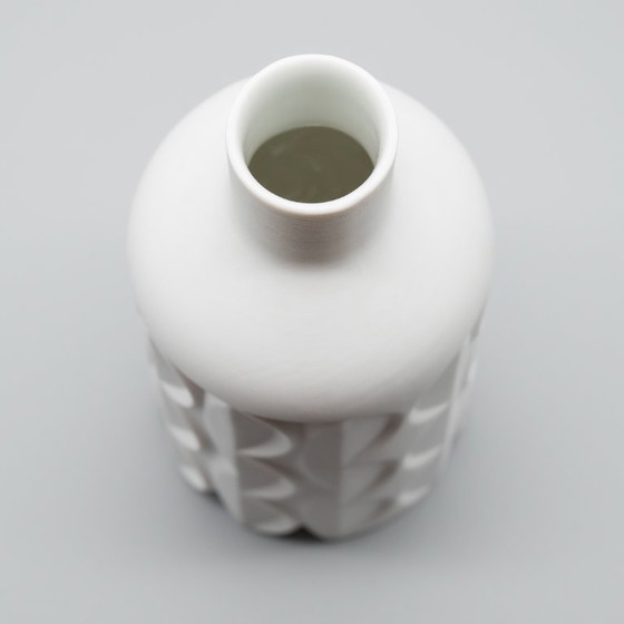 Image 1 of Retro Scherzer Werner Uhl Design Bisque Porcelain Bottle Vase Op-Art Relief DUO