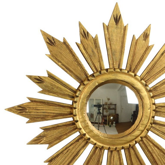 Image 1 of Vintage Wooden Sunburst Sun Mirror