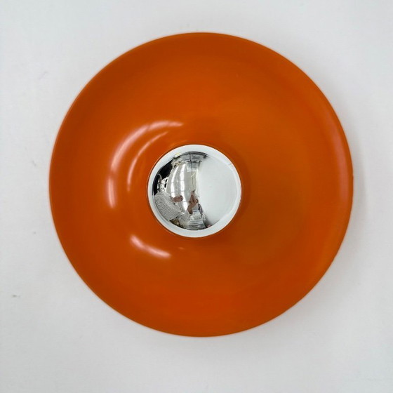 Image 1 of Mid-century design honsel oranje space age schijflamp , jaren 1970 toegeschreven aan Charlotte Perriand voor les arcs