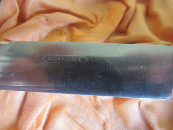 Art Deco 3-teiliges Besteckset aus Chrom (Inoxydable) in Box, Box Mock Coc – Besteckkassetten, Plastic (photo 6 of 10)