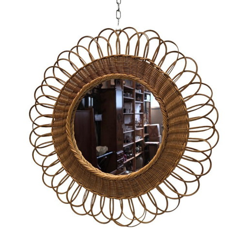 Vintage round rattan mirror