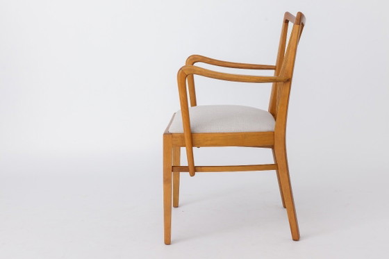Vintage 1950s German Armchair | Solid Beech Wood | Newly Upholstered Chair – Dining chairs, Textile (photo 5 of 10)