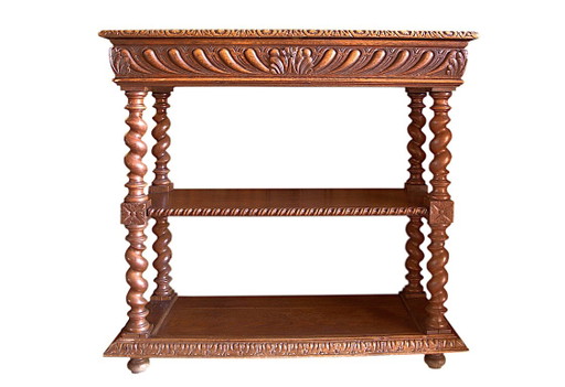 Console, desserte ou petit buffet en chêne, époque 1900, style Louis XIII – Wood