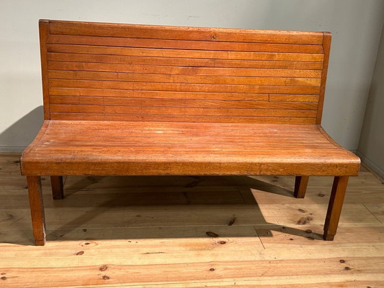 Image 1 of Banc de train industriel vintage 1950s