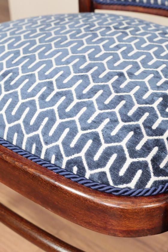 Image 1 of Art-Deco-Set aus Thonet-Sofa und Sesseln, blauer geometrischer Jacquard