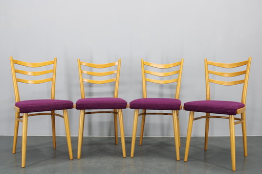 1960s Ensemble de quatre chaises de salle à manger en hêtre, Tchécoslovaquie