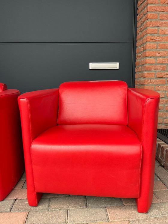 Image 1 of Set di due poltrone in pelle rossa