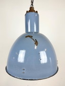 Bauhaus blauwe emaille industriële hanglamp, jaren 50