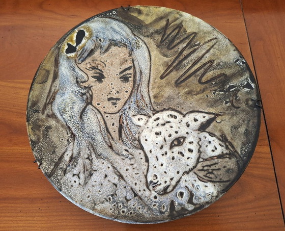 Image 1 of Grande piatto decorativo firmato Marius Bessonne a Vallauris, circa 1955-1960, pezzo unico.