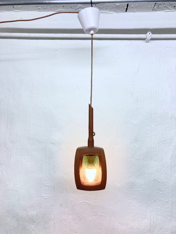 Image 1 of Small pendant lamp made of teak and glass by AB Stilarmatur, Tranås, Sweden, 1960s