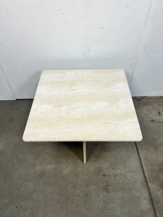 Image 1 of Tavolino da caffè vintage in travertino, quadrato, Italia anni '70