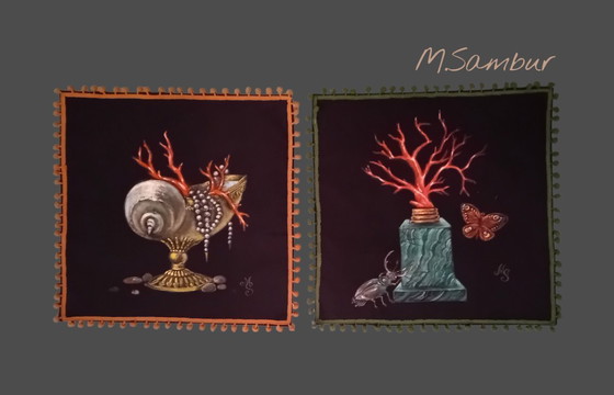 Image 1 of Mes coussins font partie de la série CORAUX ET COQUILLAGES.