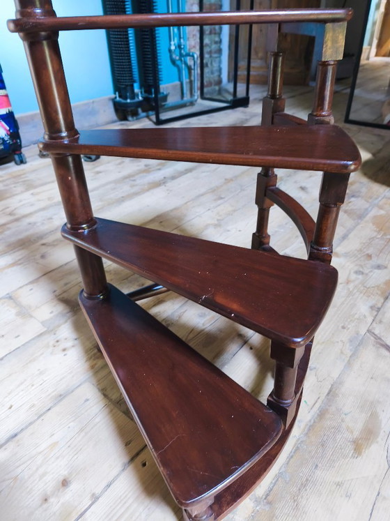 Spiral library step in dark wood, Plant table, Brown, Vintage (photo 8 of 10)