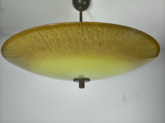 Image 1 of Lámpara colgante Art Déco Ø56 cm - Cristal opalino y latón - ca. 1935