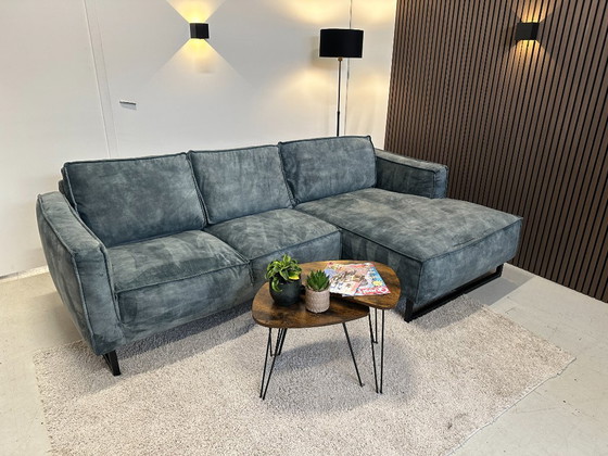 Image 1 of Blue velvet corner sofa 255x160 cm