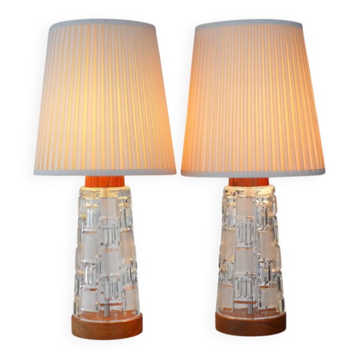 Mid-century modern Scandinavian teak and glass table lamps, set of 2