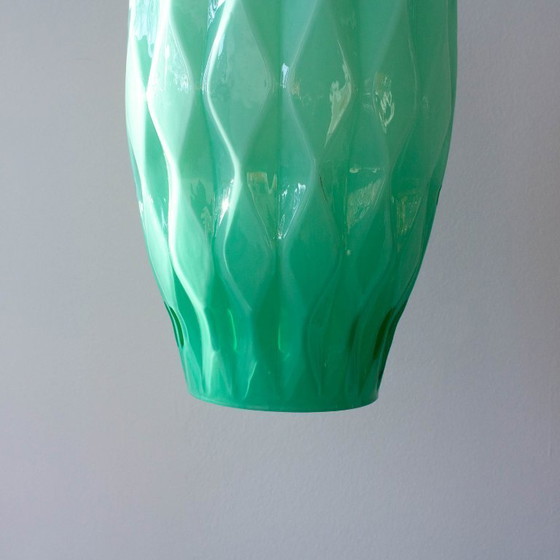 Image 1 of Suspension vintage portugaise en verre opalin turquoise des années 1960