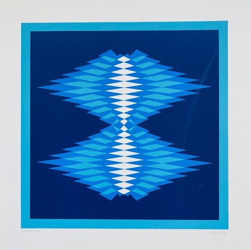Serigrafia astratta vintage - Tonalità di blu