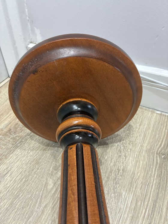 Carved wooden plant stand, turned pedestal, 1960s, Column, Brown, Vintage (photo 5 of 6)