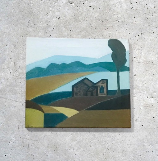 Naive landscape painting on canvas