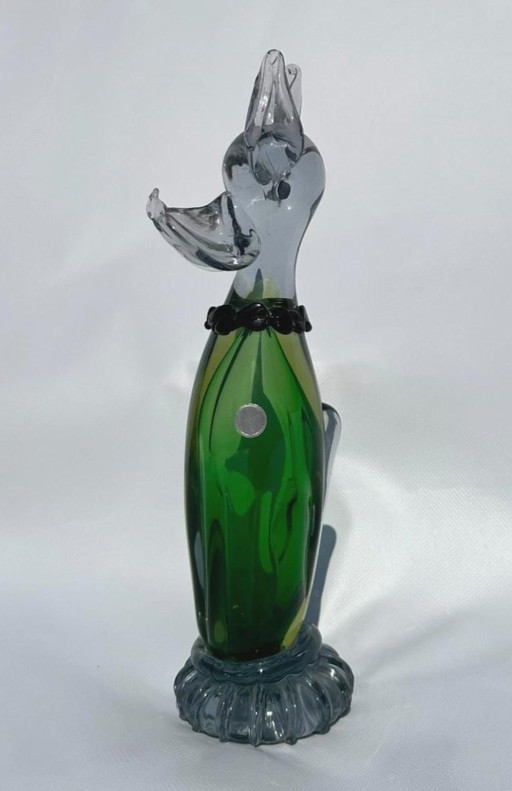 Murano Glas Hundefigur, grün und klar mundgeblasenes Kunstglas