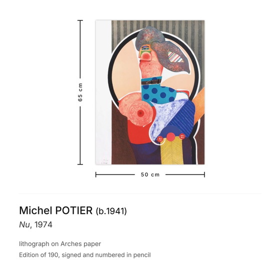 Lithographie signée de Michel Potier, numéro 1974 – Lithographies et sérigraphies, Paper (photo 3 of 5)