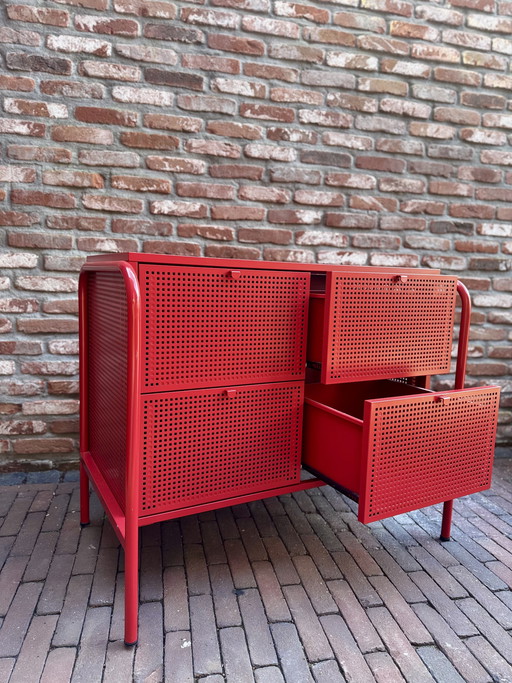 Vintage IKEA Nikkeby – red metal designer sideboard