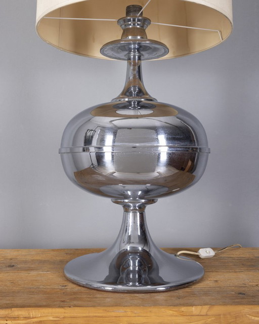 Grande lampe de table vintage des années 70 en métal chromé design italien