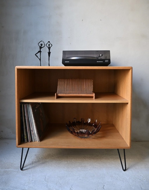 Meuble à disques vinyles/bibliothèque/meuble ouvert en chêne vintage