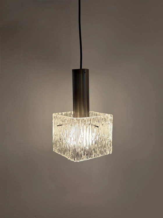 Lampada a sospensione vintage in vetro ghiaccio di J.T. Kalmar – Lampade a sospensione, Aluminium, Chrome (photo 4 of 5)