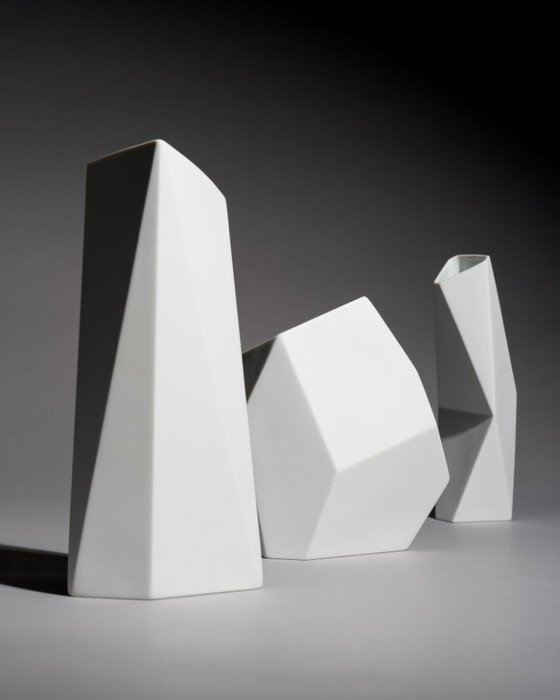 Image 1 of Vaso in porcellana bisquit Rosenthal TRIO di Achim Haigis Scultoreo e Geometrico