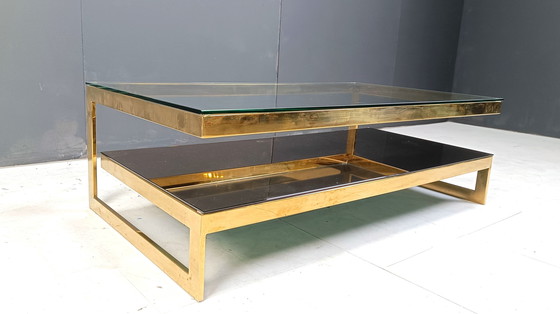 Image 1 of Table basse vintage à deux étages en belgochrome 23kt, 1970