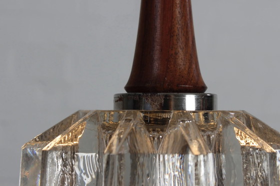 Drievlammige plafondlamp in ebbenhout en glas vintage lamp – Hanglampen, Crystal, Scandinavian (photo 6 of 11)