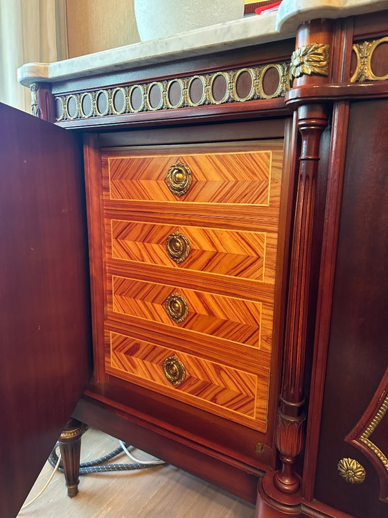 Credenza (enfilade) in stile Luigi XVI, Credenze con vetrina, Legno, Marmo, Multicolore (foto 4 di 8)